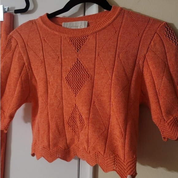 Revolve NWOT Victor Glemaud Pointelle Short Sleeve Top and Skirt Set in orange - Picture 14 of 16